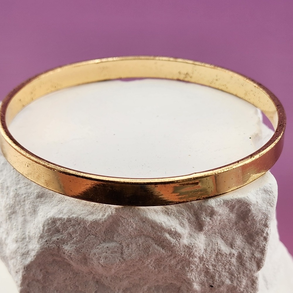Gold Tone Wide Bangle Bracelet Plain Polished Minimalist Retro Statement Jewelry